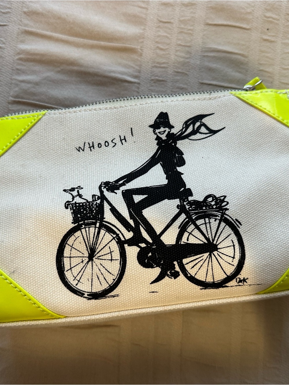 Canvas Makeup Pouch with Neon Yellow Accent